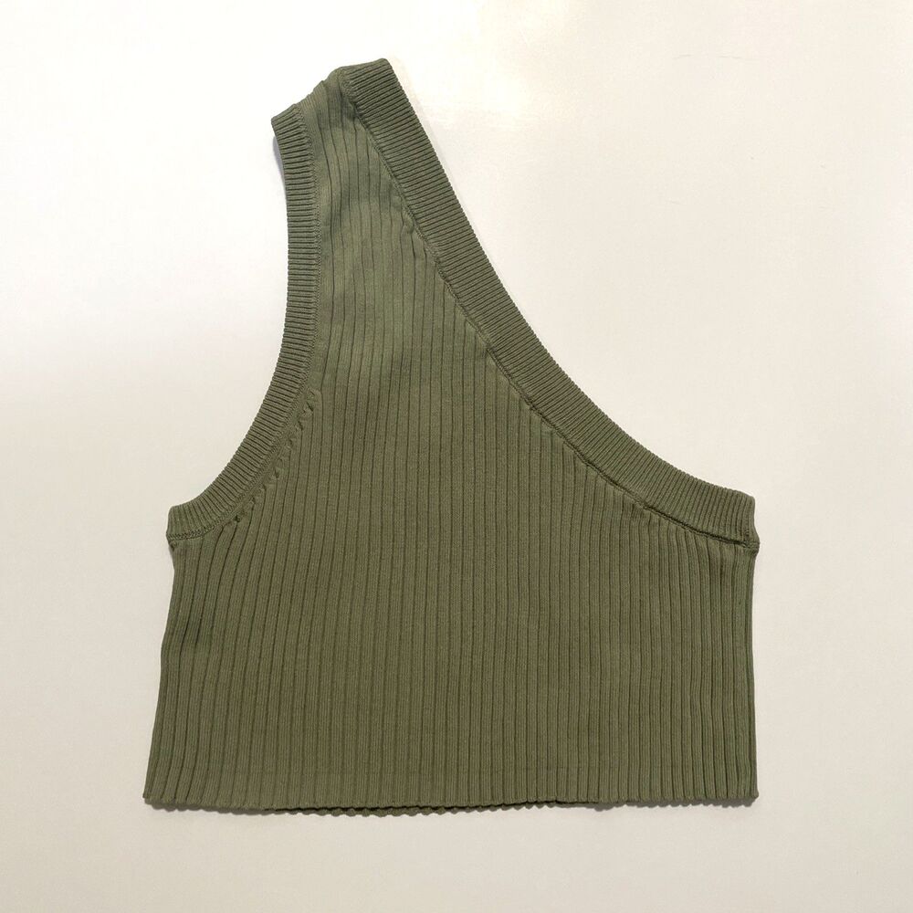 Zara Women's Ribbed One Shoulder Crop Tank Green Size Small Stretch Festival - Picture 4 of 8